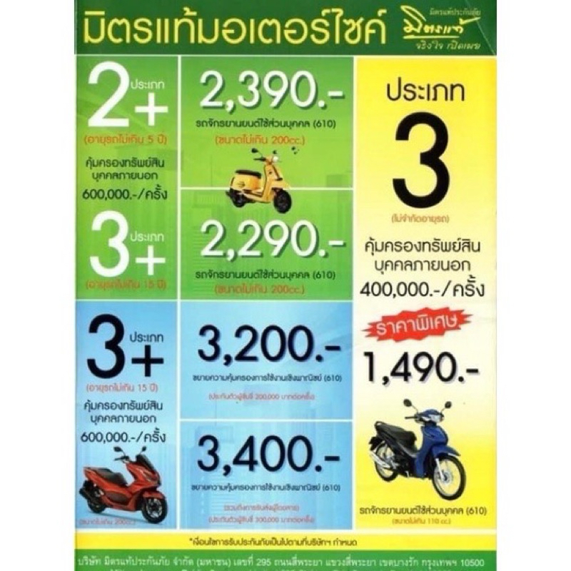 ประกันชั้น 2+ สำหรับรถจักรยานยนต์ส่วนบุคคลอายุไม่เกิน 5 ปี