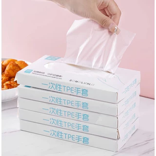 🍃 ถุงมือทำอาหาร TPE แบบกล่อง 100ชิ้น(S/M/L) Food Grade เหนียว ไม่ขาดง่าย ถุงมือ