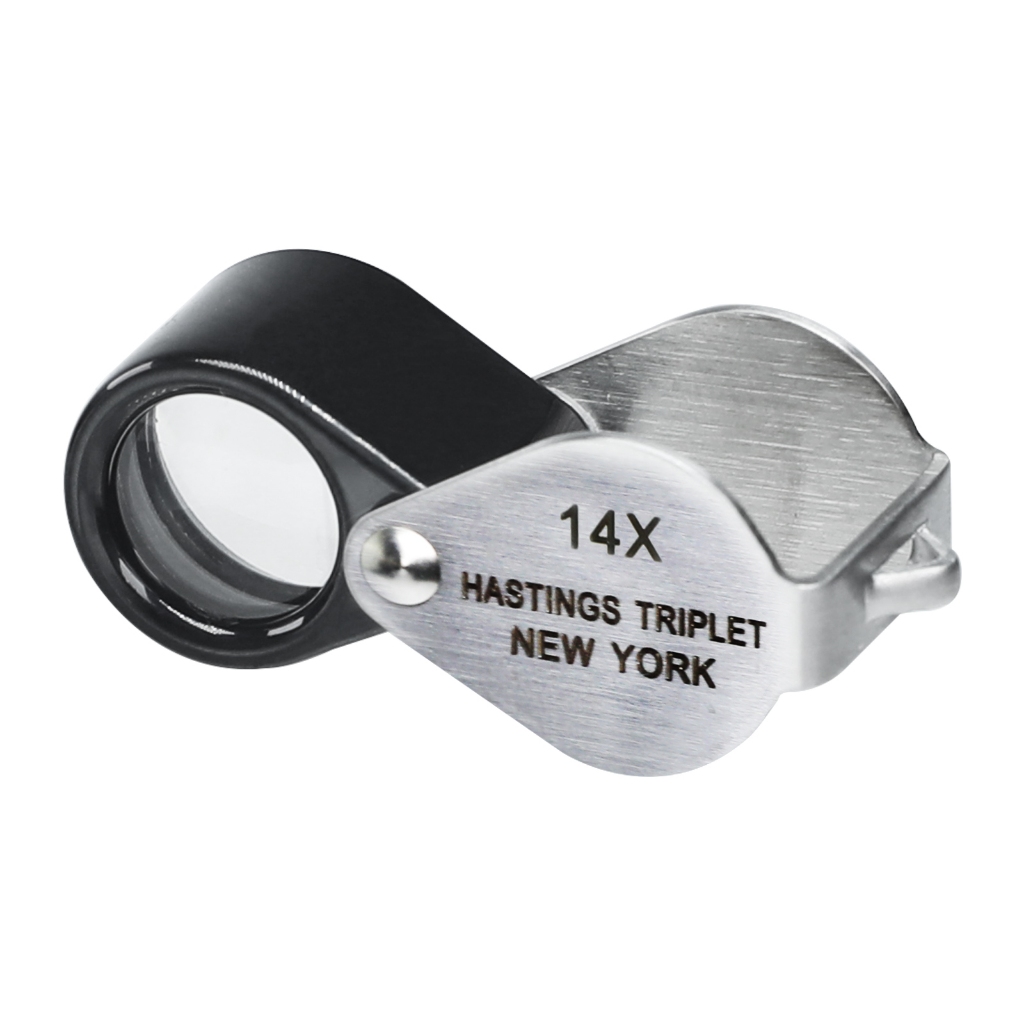 14x การขยาย Hasting เครื่องประดับ MINI Loupe แก้วแสง Triplet เลนส์สแตนเลสสตีลพับกระเป๋าแว่นขยายเครื่องมือแสตมป์และเหรียญ Hobbyists ช่างซ่อมนาฬิกา