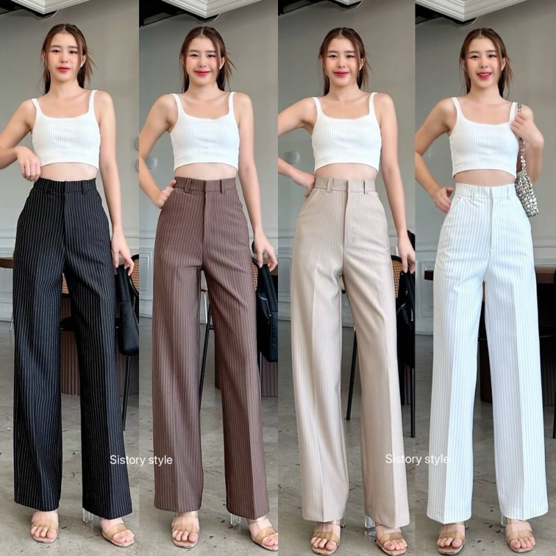 Rose pants กางเกงขายาวทรงกระบอกกลางรายริ้ว ป้าย sistory