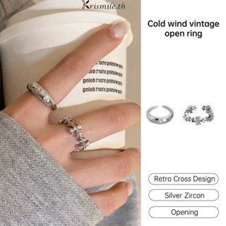 COD-ในไทย💖แหวน สีเงิน ย้อนยุคแหวนนิ้ว เปิดปรับขนาดได้ สไตล์เ…