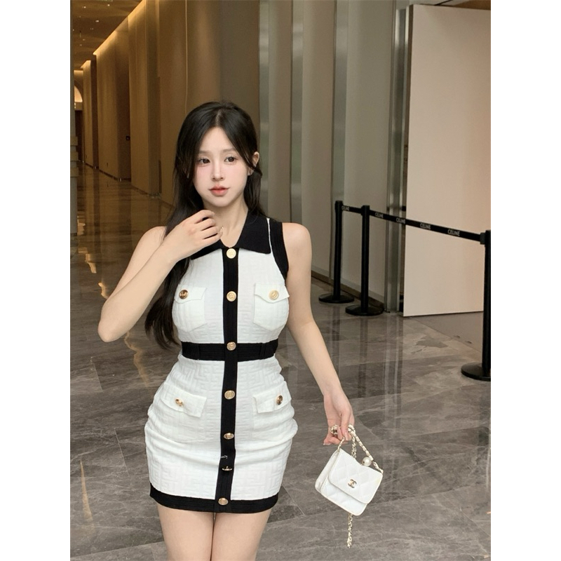 🖤เดรสสั้นคอปก ติดกระดุมหน้า  🎈พร้อมส่งค่ะ #Mch6021