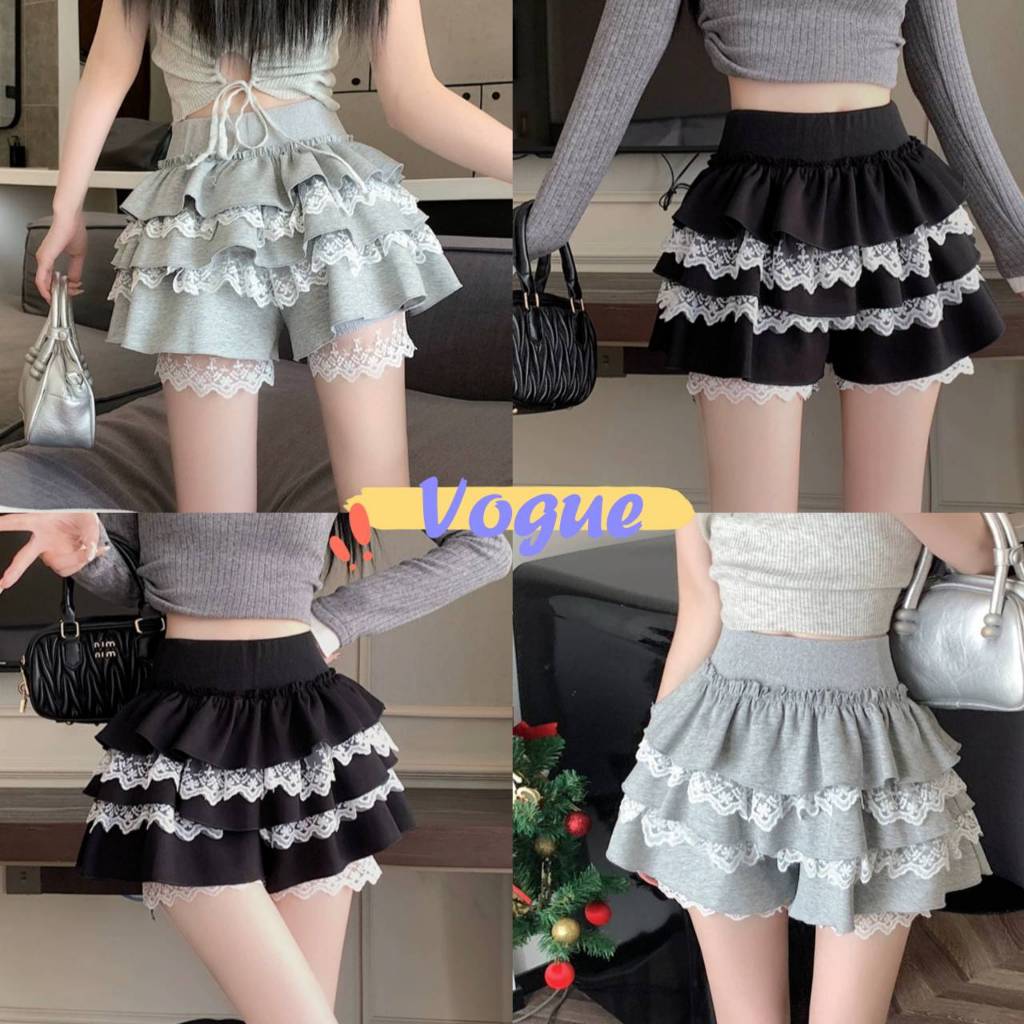 Vogue🌟พร้อมส่ง🌟 กางเกงขาสั้น เอวสูง ดีเทลลูกไม้รอบตัว น่ารักมาก (2660) -NZ-XM