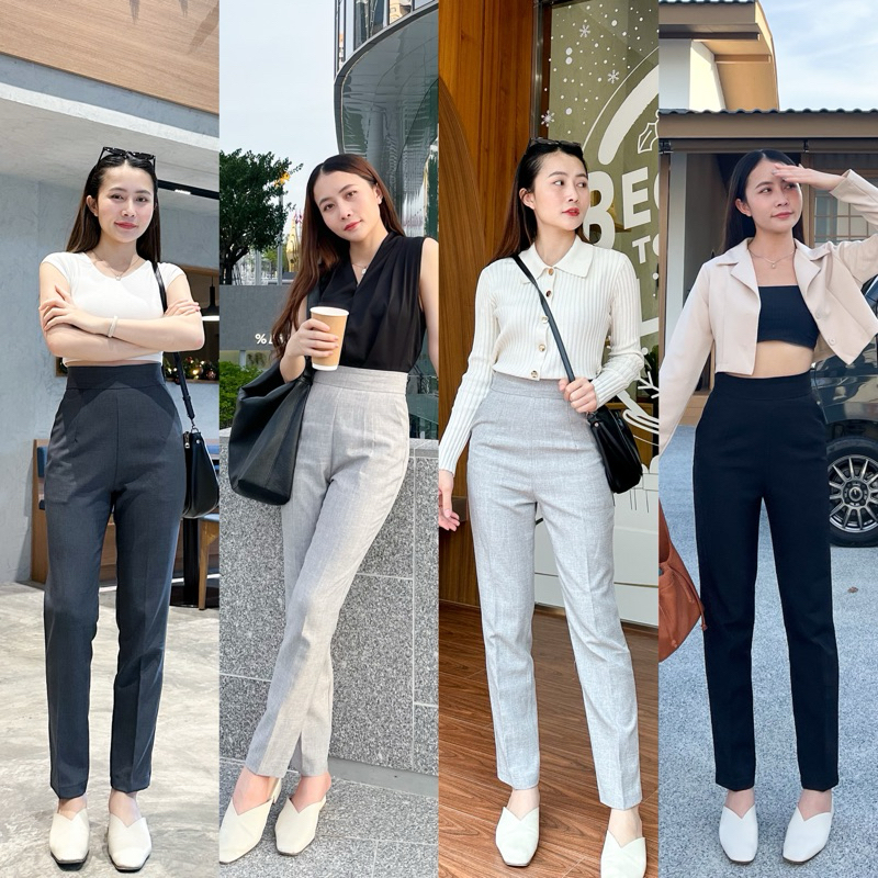 New กางเกงขายาว ดีเทลซิปหลัง ทรงบอยสลิม 10 ส่วน ผ้าโซดา ผ้าไม่ยืดเเนะนำให้เผื่อไซส์ มีหลายสีให้เลือก