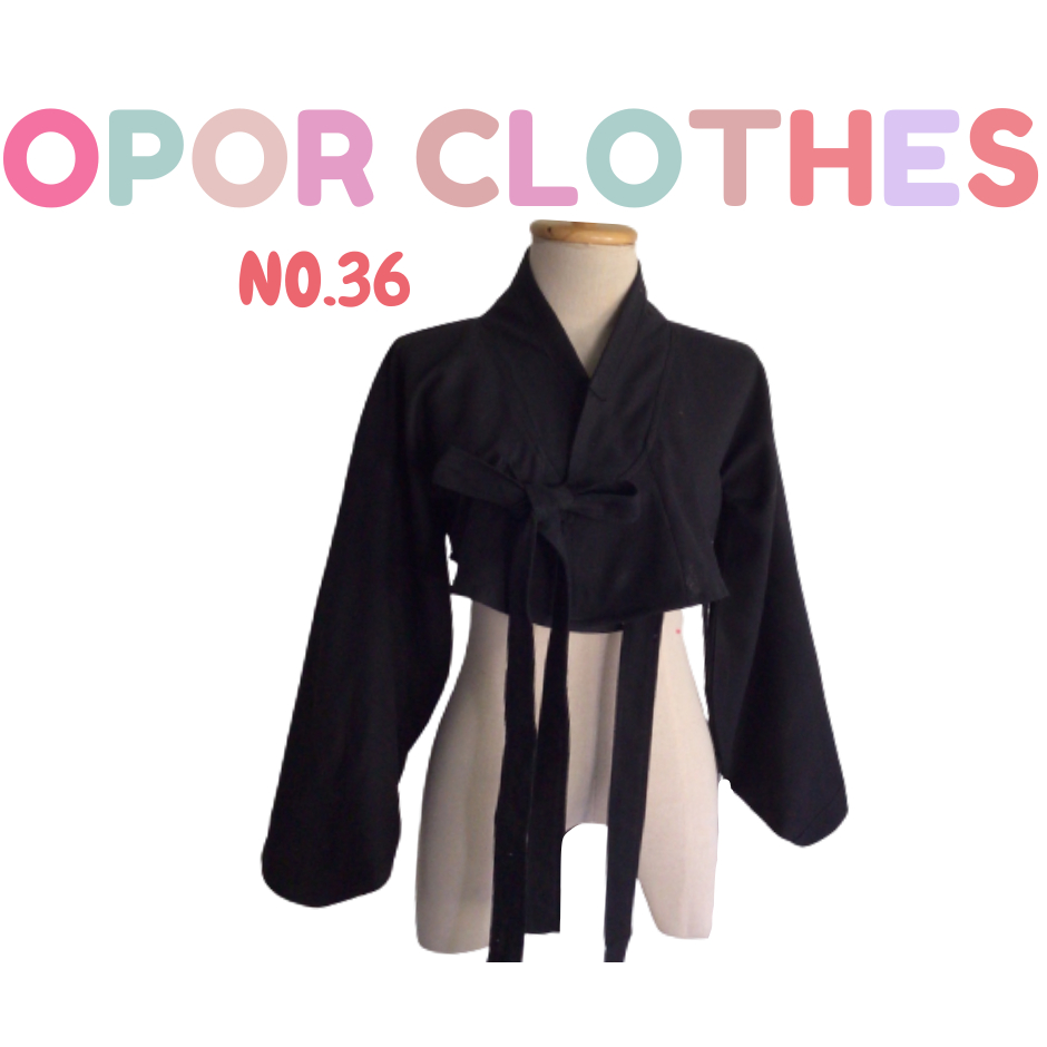 เสื้อครอปฮันบกตัวสั้นดำล้วน-K-031