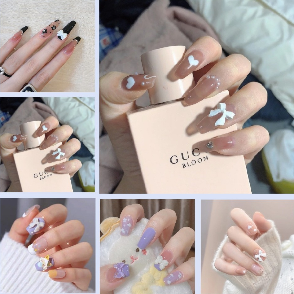 24Pcs เล็บปลอม pvc กาวติดเล็บปลอม เล็บปลอมแบบยาว เล็บปลอมแบบสั้น เล็บปลอมสําเร็จรูปยาว เล็บเท้าปลอม เล็บเท้าปลอมสําเร็จ