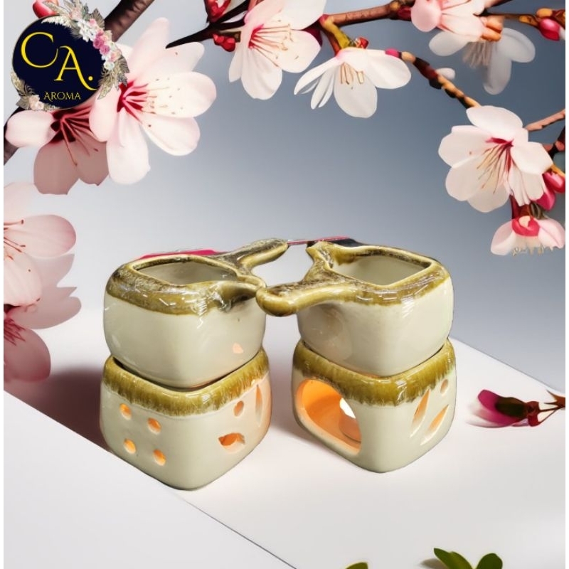 เตาเทียนน้ำมันหอมระเหย เตาเซรามิคสี่เหลี่ยมถ้วยใหญ่,เตา2ชิ้น