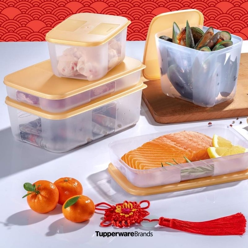 Tupperware กล่องฟรีซเซอร์เมท รุ่นฝาสีทอง สีมงคล ดูดีน่าใช้มาก (1ใบ)