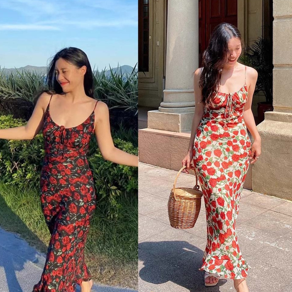 [ลดเหลือ 530.- กรอกโค้ด TGEQTRE ] Rosalie maxi Dress เดรสสายเดี่ยว ยาว ลายกุหลาบ _Gioia.991 ( #gii504 )