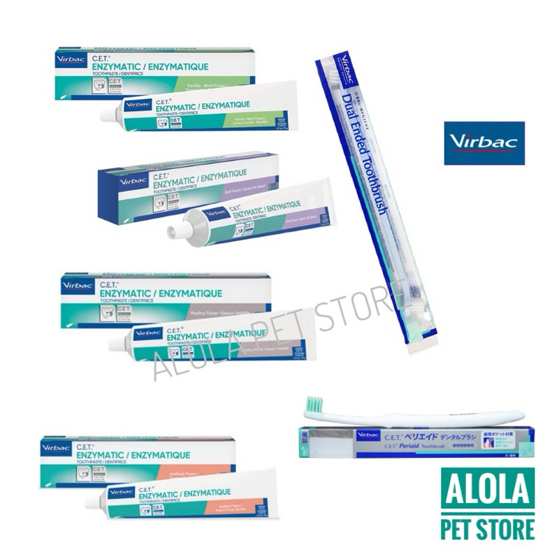 Virbac C.E.T Toothpaste ยาสีฟัน รสไก่ รสวานิลลา-มิ้นท์ และเนื้อ สำหรับสุนัขและแมว 70 กรัม แปรงสีฟัน 