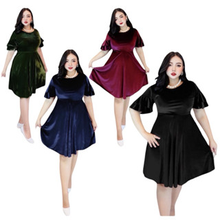เดรสผ้ากำมะหยี่ออกงานเนื้อพรีเมียม ยืดเยอะใส่สบาย ไซส์ใหญ่ แ…