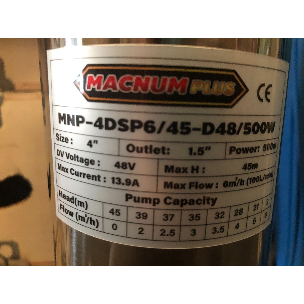 MACNUM ปั๊มบาดาล DC MNP-4DSP6/45-D48/500W  บ่อ 4นิ้ว น้ำออก 1.5นิ้ว ดูดลึก 45m โซล่าเซลล์ ปั๊มบาดาลโ