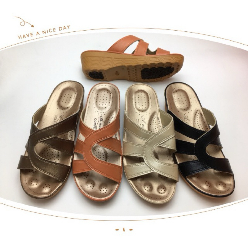 รองเท้าแตะเพื่อสุขภาพ 👡 สุภาพสตรี แบบสวม นวดเท้า กันลื่น A-Nang (AN-304) เอแนง