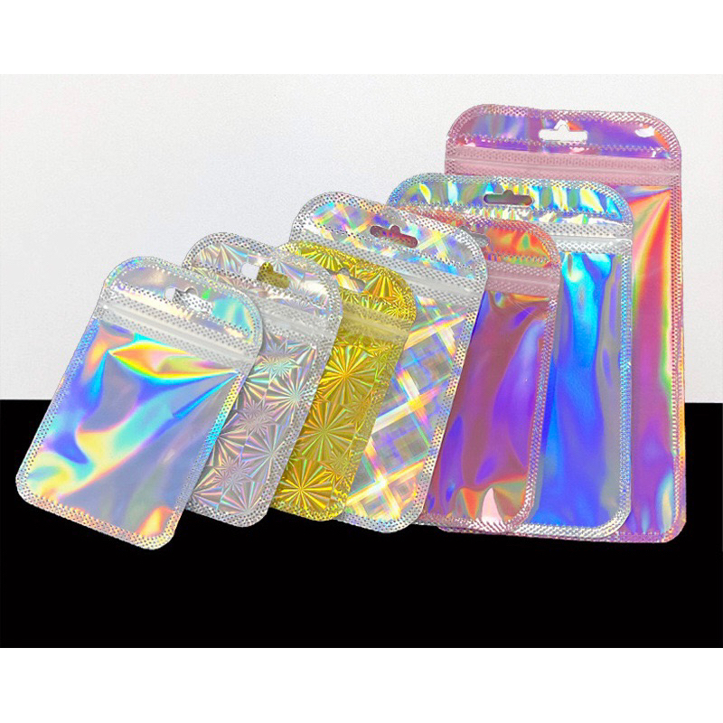 ส่งฟรี ถุงซิปล็อคสีโฮโลแกรม ถุงเลเซอร์ 50ใบ เจาะรูแขวนได้ สินค้าพร้อมส่ง ขนาดน่ารัก มีขนาดให้เลือก