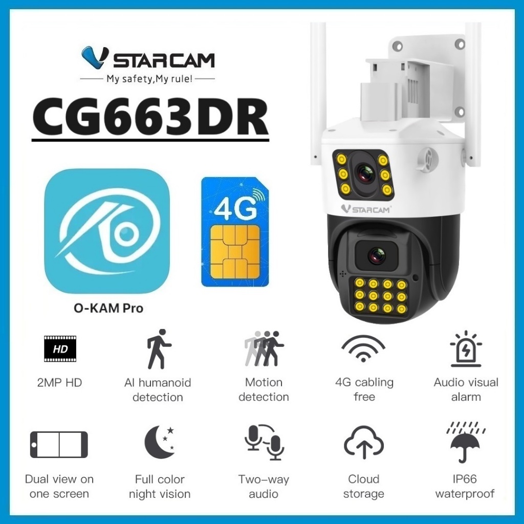VSTARCAM CG663DR 4G LTE SiM / CS663DR WiFi FHD 1080p 2.0mp iP Camera กล้องวงจรปิดใส่ซิม กล้องวงจรปิดไวไฟ (เลนส์กล้องคู่)