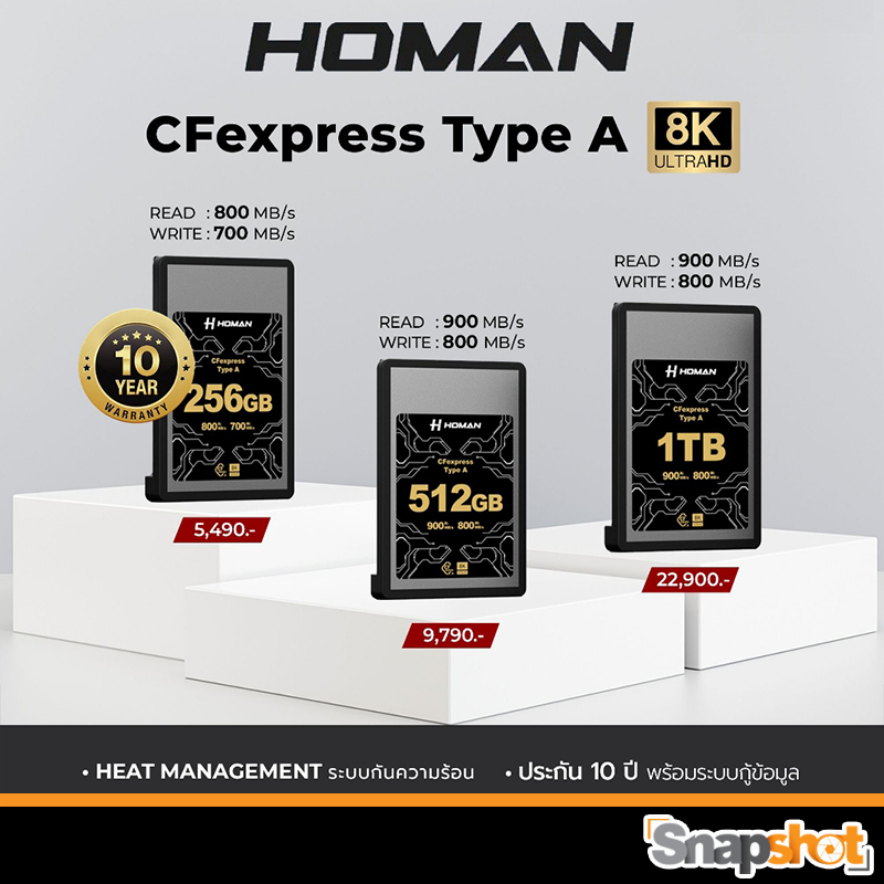 HOMAN CFexpress Card Type-A รองรับไฟล์ 8K RAW ประกันศูนย์ไทย 10 ปี