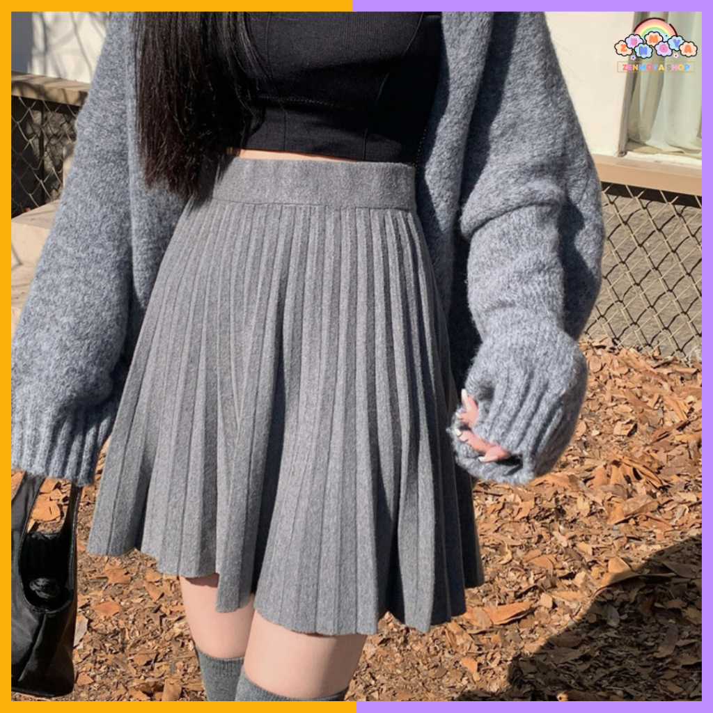 กระโปรงเทนนิส เอวสูง สีพื้น skirt กระโปรงไหมพรมสั้น สั้นเหนือเข่า น่ารัก สไตล์เกาหลี มี5สี free size