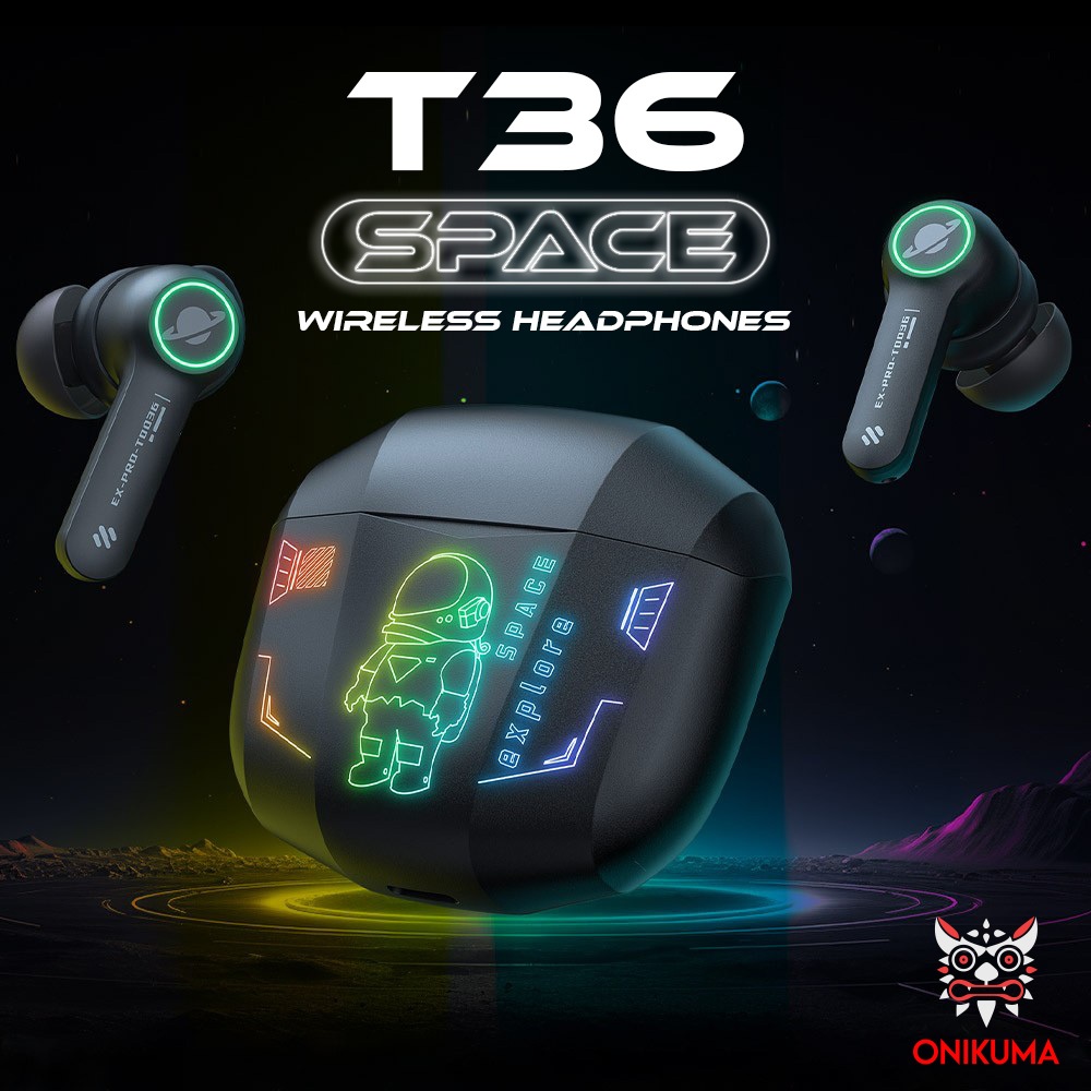 ONIKUMA T36 TWS Gaming Earbuds หูฟังบลูทูธ 5.3 หูฟังไร้สาย True Wireless เสียงรอบทิศทาง บอดี้ไฟ RGB สวยงาม #Qoomart
