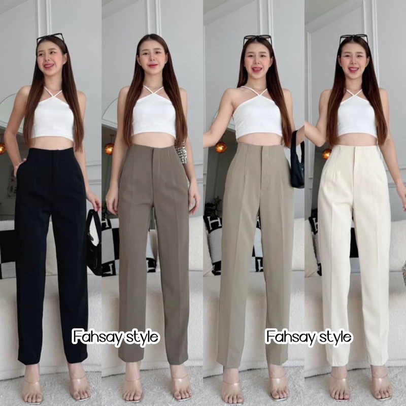 กระบอกเล็กทรงบอย 9 ส่วน รุ่น Abigail pants (ผ้าลิลลี่พรีเมียร์)#A05