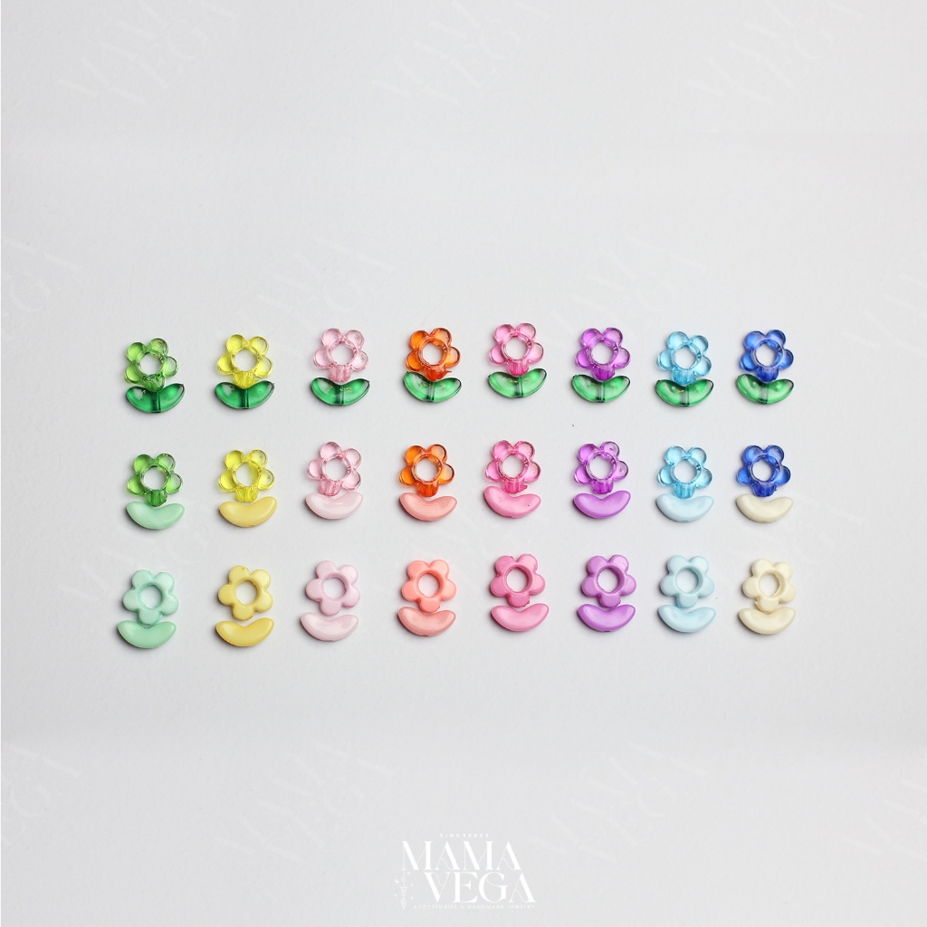 ลูกปัดอะคริลิค รูปดอก 5 แฉก + ใบ สำหรับทำเครื่องประดับ DIY