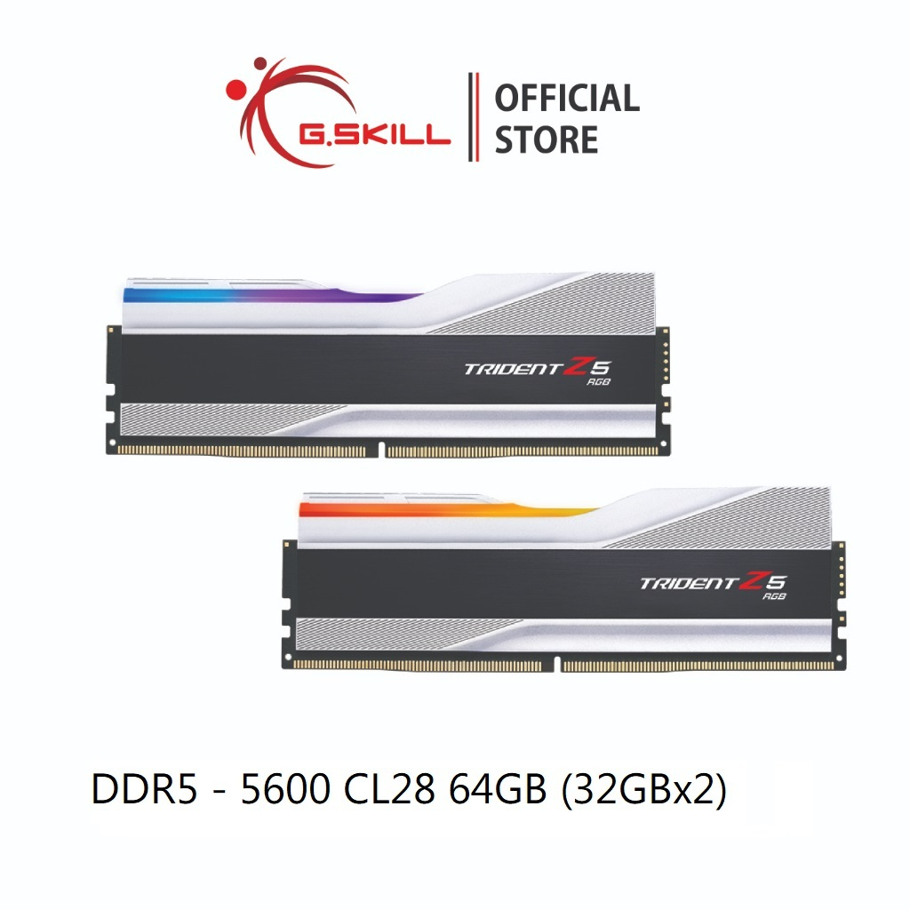 แรมพีซี G.SKILL - DDR5-RAM P/C 64/5600 Trident Z5 RGB Silver (F5-5600J2834F32GX2-TZ5RS) 32GBx2 (28-34-34-89) for Intel