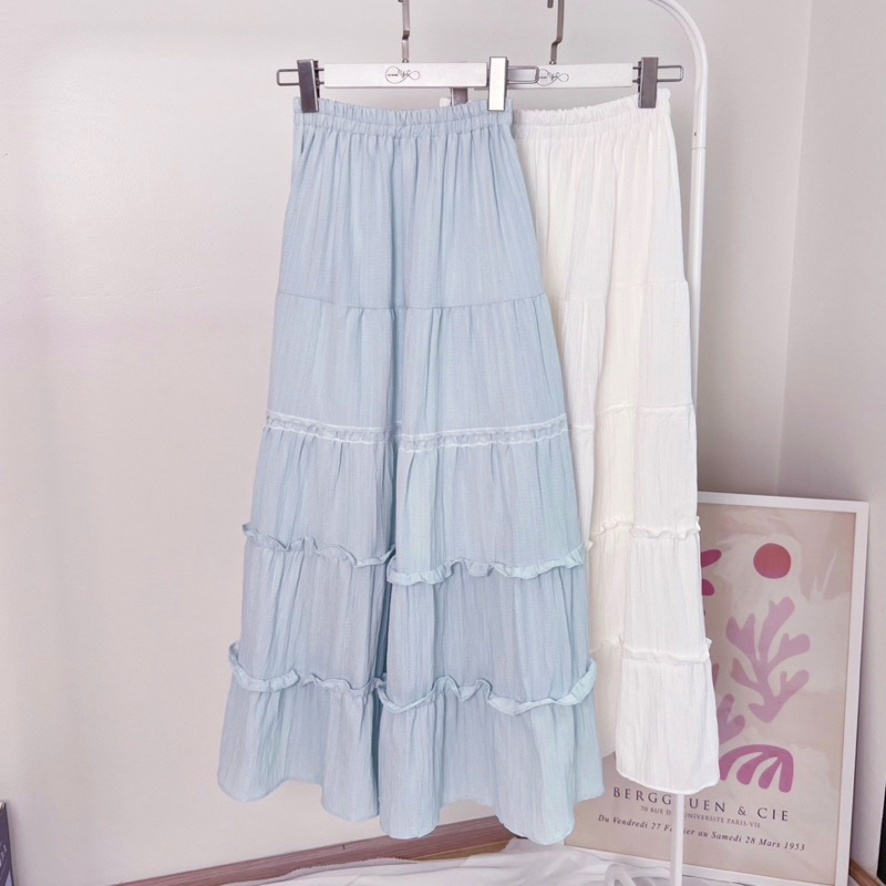 Sugar Skirt กระโปรงยาว แต่งผ้าลูกไม้ ตัดต่อแต่งระบาย