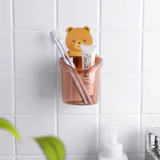 bobo ที่ใส่แปรงสีฟัน ที่วางยาสีฟัน ชั้นวางของในห้องน้ำ ติดผนัง แบบไม่เจาะ กล่องเก็บอุปกรณ์อาบน้ำน้องหมี A258
