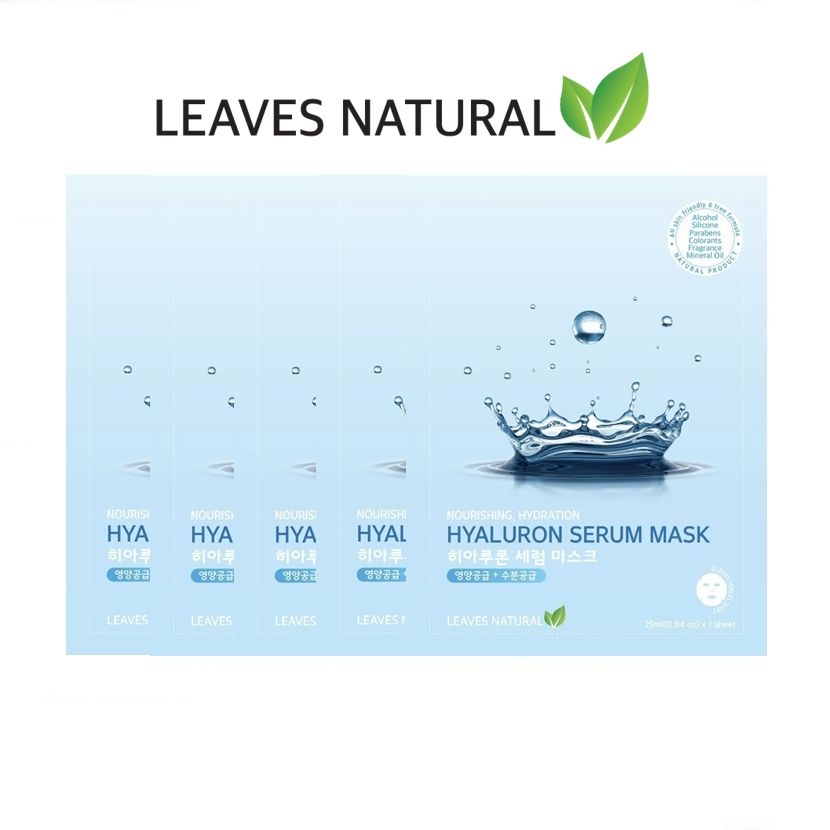 [แพค5แผ่น] LEAVES NATURAL Hyaluron Serum Mask มาส์กหน้า ไฮยาลูรอน ให้ผิวนุ่มเด้ง อิ่มฟู