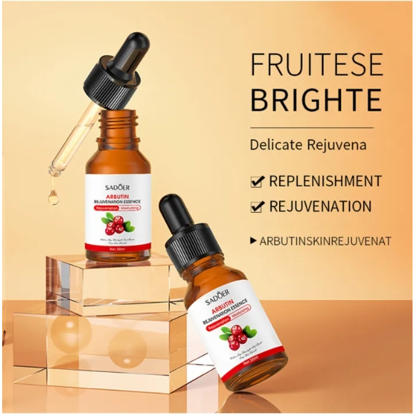 SADOER Arbutin Rejuvepation Essence เซรั่ม มีส่วนผสมของอาร์บูติน บำรุงผิวพรรณให้เปล่งปลั่ง 30ml. กล่องขาวเชอร์รี่