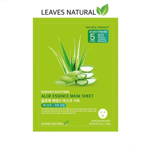 [1 แผ่น] LEAVES NATURAL Aloe Essence Mask Sheet มาส์กหน้า อโลเวร่า ฟื้นฟูผิวแห้งกร้าน ผิวไหม้แดด