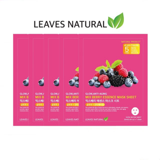 [แพค5แผ่น] LEAVES NATURAL Mix Berry Essence Mask Sheet มาส์ก…