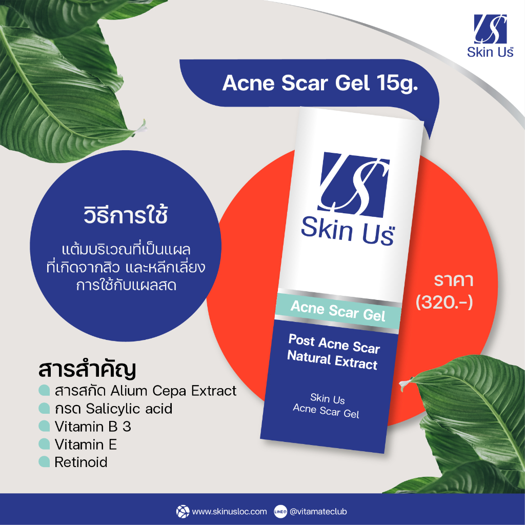 Skin US Acne Scar Gel 15 g. เจลแต้มลดการอักเสบสิว ช่วยให้รอยแดงจากสิวดูจางลง