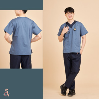 scrubvet: ชุดสครับสีฟ้าน้ำทะเล (เสื้อฟ้าน้ำทะเล+กางเกงกรม)