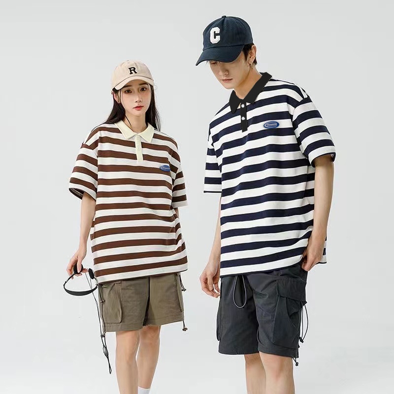 TS MEN เสื้อ​คอปก​ เสื้อ​โปโล เสื้อแขนสั้น ลายทาง ผ้าดีสวมใส่สบาย T77