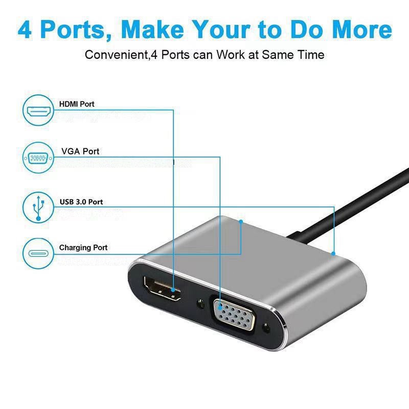 4 In 1 Hub 4K Type C to HDMI VGA USB-C อะแดปเตอร์แปลงวิดีโอ 1080P สําหรับ PC Laptop