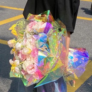 พร้อมส่ง 50x50cm. แผ่นพลาสติกโฮโลแกรม กระดาษห่อดอกไม้