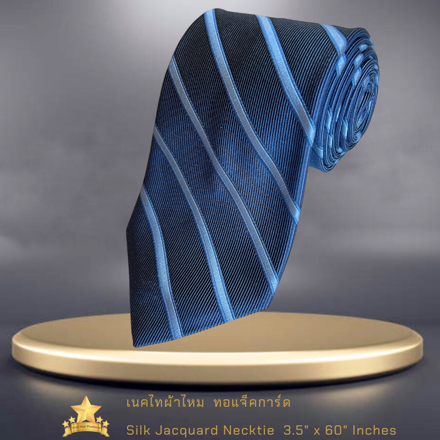 เนคไทผ้าไหม ทอลายแจ็คการ์ด สีกรมลายทาง Silk necktie Jacquard Navy stripe 09 -จิม ทอมป์สัน -Jim Thompson