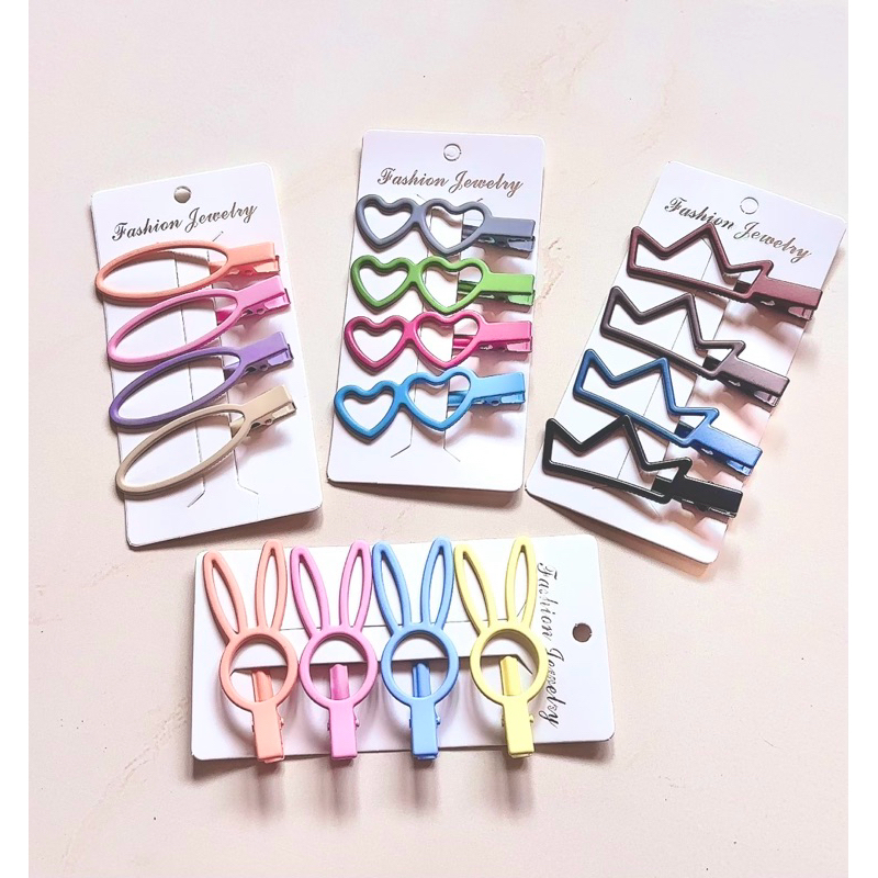 กิ๊บหนีบผมเกาหลี กิ๊บหัวใจ กระต่าย ขนาด 7 ซม. [4 ชิ้น/แผง]