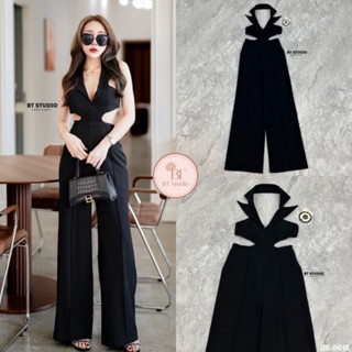 BT STUDIO จั้มสูทขายาวแต่งคอปกคล้องคอไปด้านหลัง เว้าหลัง เว้…