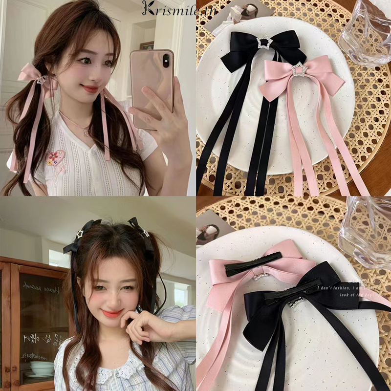 COD-ในไทย💖ริบบิ้นโบว์กิ๊บหนีบผม รูปดาวห้าแฉกประดับเพทาย น่ารักหวาน insสไตล์เกาหลี นักเรียนสำหรับผู้หญิง 1 ชิ้น-Krismile.