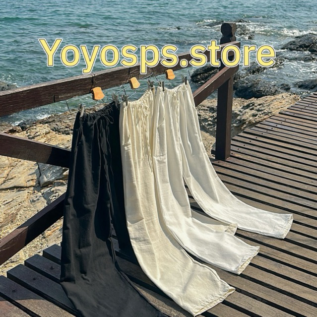 พร้อมส่ง🧸กางเกงผ้าฝ้าย รุ่น The Beach กางเกงทรงใหญ่ทรงหลวม เอวเชือกรูดทรงขากระบอกใหญ่ ใส่ไปทะเลใส่คลุมบิกินี่ชุดว่ายน้ำ