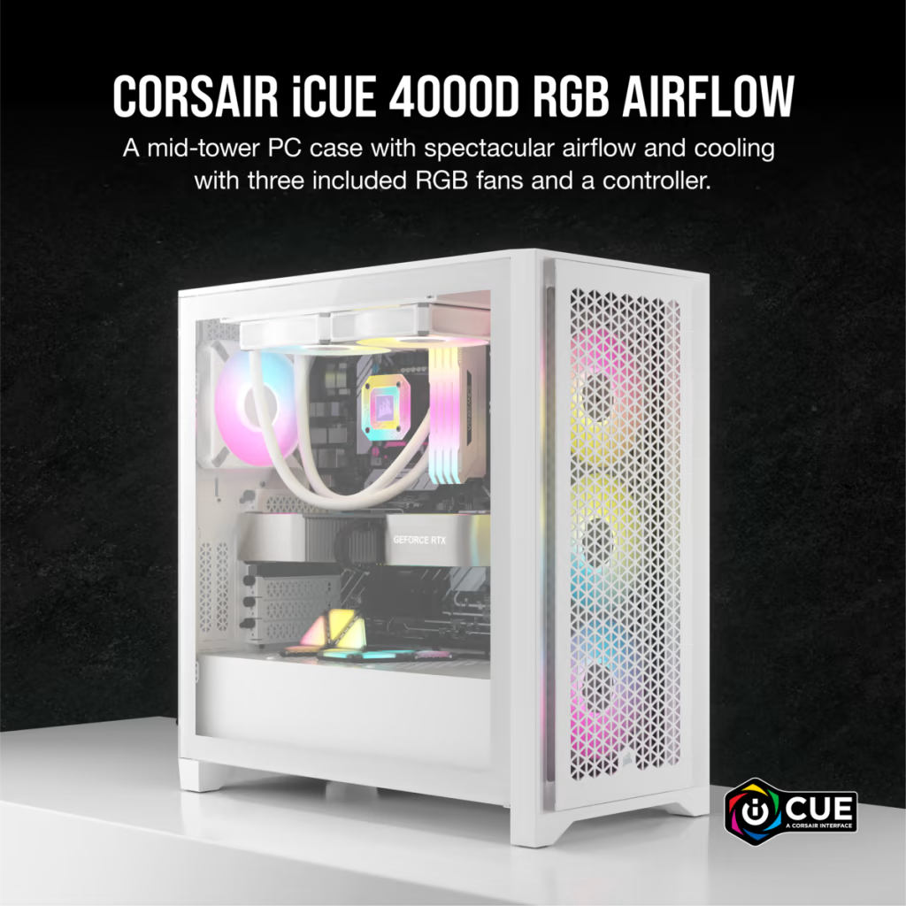 iCUE 4000D RGB Airflow TG Mid-Tower, True White