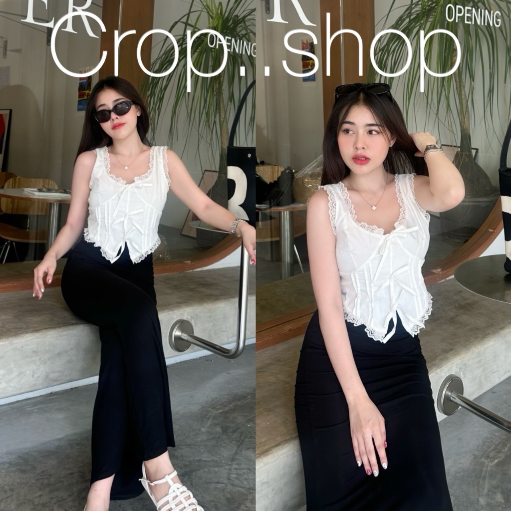 crop..shop ผ้าคอตต้อนไทยเนื้อดี เสื้อแต่งลูกไม้สม็อคด้านหลัง ยืดได้เยอะมากๆ ตีเกล็ดเน้นทรวดทรง ทรงสวยมาก ใส่ไปได้ทุกที่