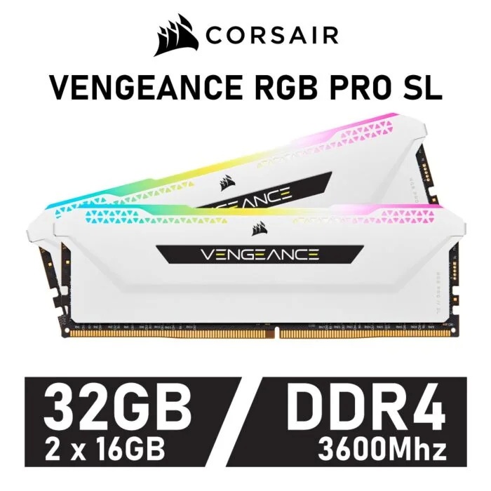 32GB (16GBx2) DDR4 3600MHz RAM (แรมพีซี) CORSAIR VENGEANCE PRO SL RGB (WHITE) (CMH32GX4M2D3600C18W)