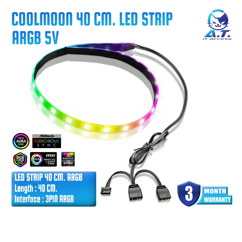 🔥🌈 ไฟเส้น RGB แต่งคอม Coolmoon Led Strip RGB ยาว 40 cm. 🌈🔥