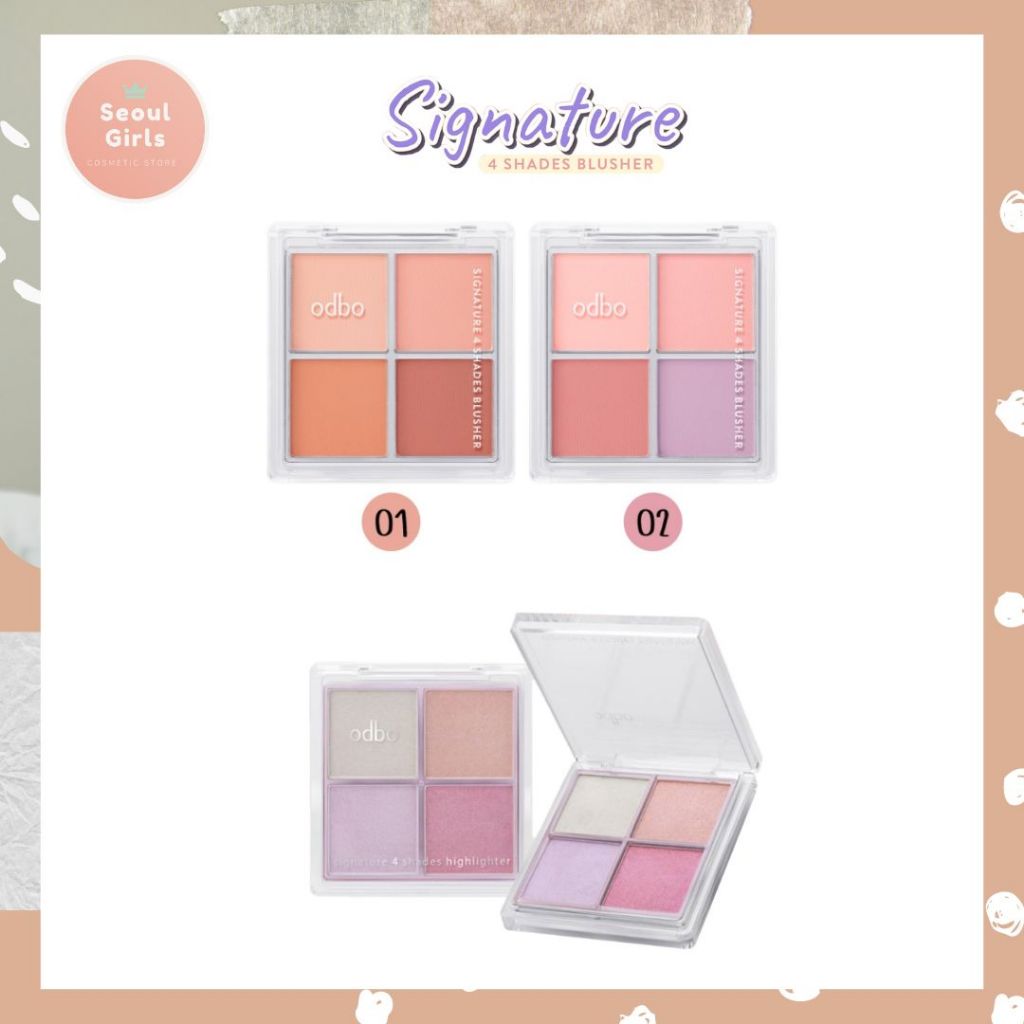 odbo โอดีบีโอ ซิกเนเจอร์ โฟร์ เฉดส์ บลัชเชอร์ Signature 4 Shades Blusher 10g. OD1309 / OD1318