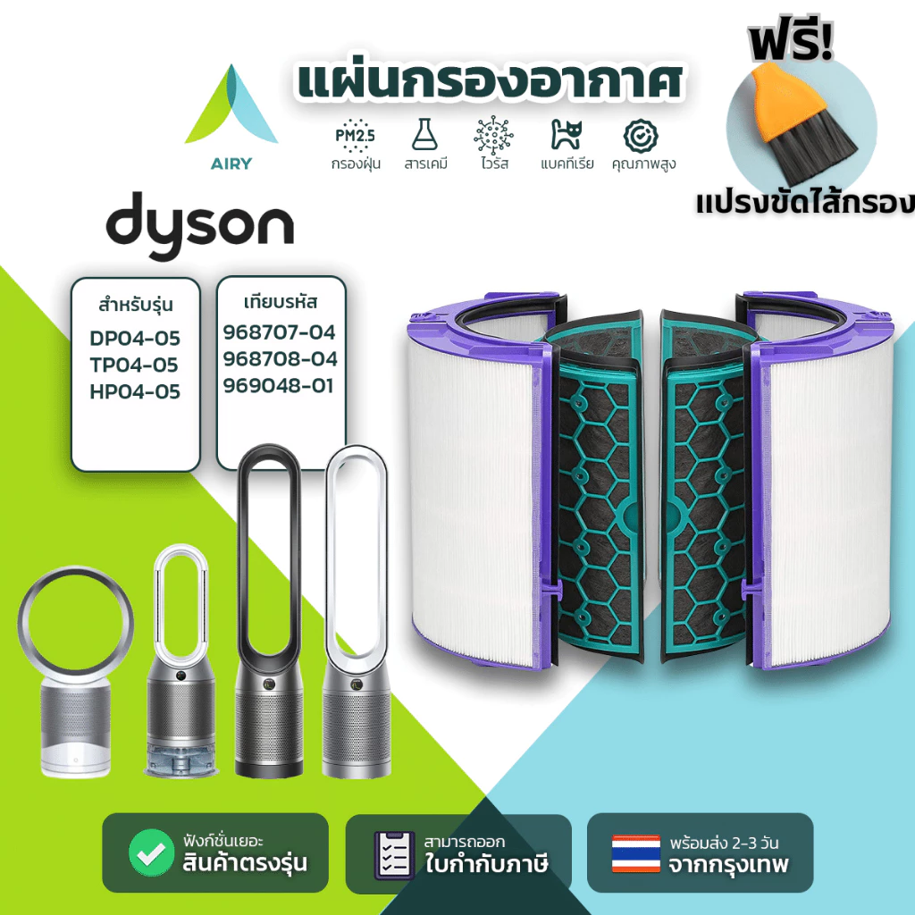 AIRY ไส้กรองอากาศ ไส้กรอง DYSON TP04 ฝุ่นPM2.5 แบคทีเรีย ใช้กับ DP04 HP04 HP05 เกรดแพทย์ HEPA H13