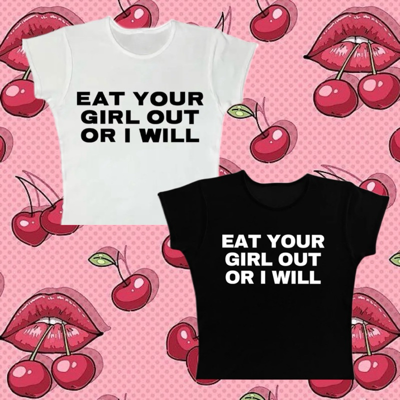 ⭐️Gigi⭐️ เสื้อครอป ทรงเบสิค crop top แฟชั่น ลายeat your girl สไตล์สายฝอ Y2K แมทช์ได้ทุกลุค 😎 A16