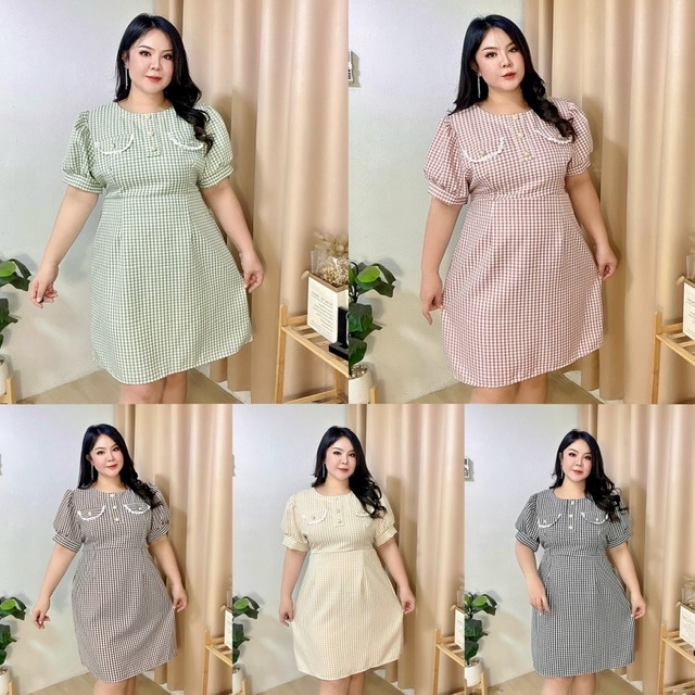 เดรสทวิตสาวอวบ แฟชั่นสาวอวบ ผ้าทวิตลายชิโนริ สีพาสเทล อก 42-46“ หน้าผ้า 48”