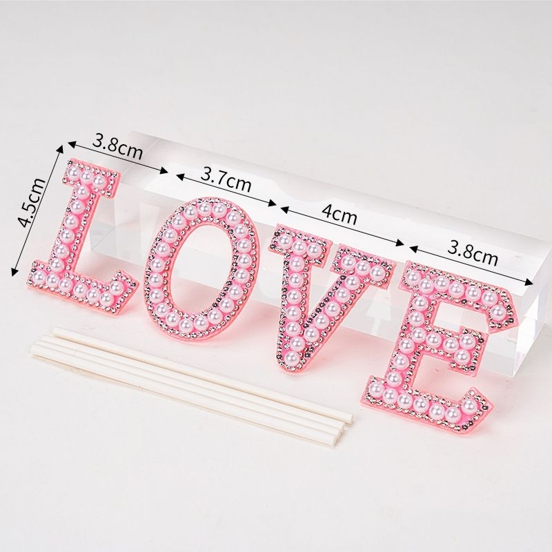 (LOVE) ที่ปักเค้ก LOVE ไข่มุก (สีขาว/ชมพู)